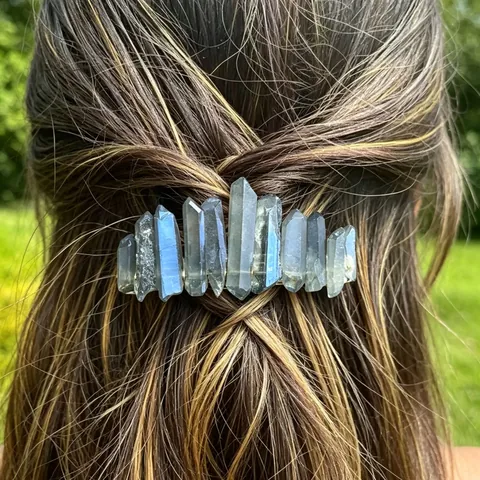 Orecchini a Molla in Cristallo Naturale Iridescente Bohemien Quarzo Minerale Matrimonio Festa Donna Accessori per Capelli Decorativi
