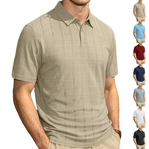 Herren Polo Shirt Waffelstruktur Atmungsaktiv Kurzarm Lässig Einfarbig Reverskragen