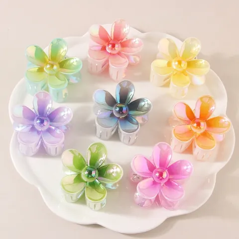 Irisierend Farbverlauf Blume Haarklammer Elegant Frisch Floral Groß Hai Clip Für Damen Haarstyling Zubehör