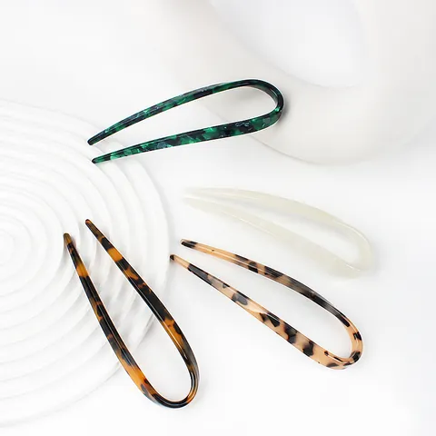 Bastoncino per Capelli a Forma di U in Acetato Vintage Francese per Donna Minimalista Motivo Marmo Tartarugato Accessori
