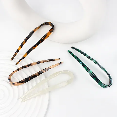 Bastoncino per Capelli a Forma di U in Acetato Vintage Francese per Donna Minimalista Motivo Marmo Tartarugato Accessori