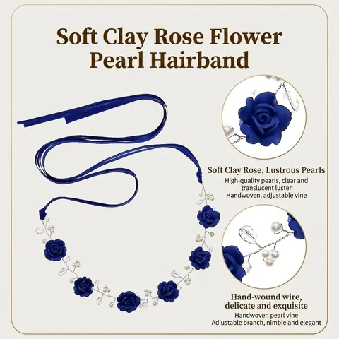 Serre-tête Floral Fait à la Main Avec Perle Artificielle Strass Pâte Polymère Style Forêt Coiffe de Mariée Romantique Femme Bijoux