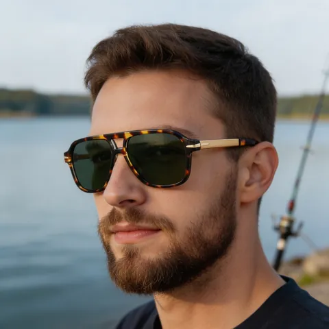 Men Polarized Sunglasses Vintage Double Bridge Square Pilot Sun Glasses TAC Lens Metal PC Frame UV400 Protection
