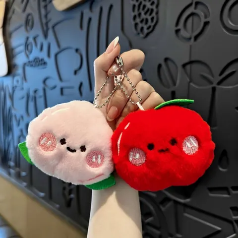 Portachiavi In Peluche Frutta Morbido Cartone Animato Pesca Mela Cachi Ornamento Borsa Kawaii Decorazione Zaino Donne Ragazze