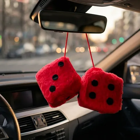 Orecchini Pendenti in Lega a Forma di Dado in Peluche Decorazione Specchietto Auto Pois Morbido Ornamento Quadrato per Interni Casa