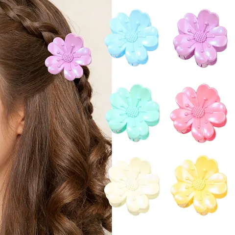 Pinza para el Pelo con Forma de Flor Minimalista de Moda para Mujer Dulce Brillo de Perla de Plástico Clip Lateral Floral Pequeño Accesorios para el Cabello