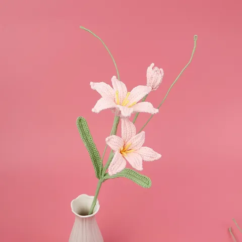 Handmade Crochet Lily Flowers Cotton Yarn Knitted Artificial Floral For Home Table Decor Finished Aesthetic Gift