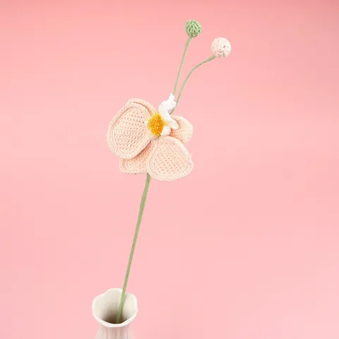 Handmade Crochet Phalaenopsis Orchid Artificial Flower Branch Knitted Yarn Wool Floral For Home Decor Valentine Gift