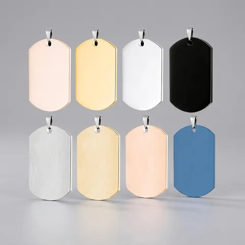 Stainless Steel Blank Dog Tag Pendants For DIY Jewelry Making Polished Metal Rectangle Heart Round Guitar Pick Charms