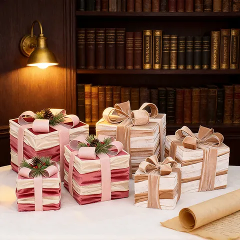 Scatole Regalo Decorazioni Natalizie Tessuto In Velluto Con Fiocco E Pigna Ornamenti Da Scrivania E Pavimento Per Feste Eleganti