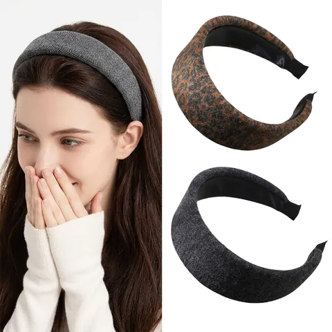 Diadema Ancha de Lana Acolchada para Mujer Retro Estampado de Leopardo Color Sólido Esponja Accesorios para el Cabello de Moda Diaria