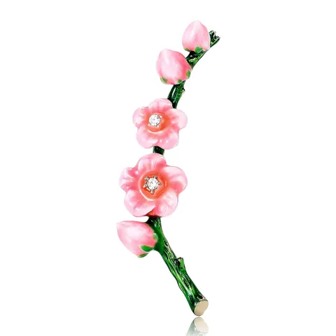 Elegante Spilla in Lega di Smalto a Forma di Fiore di Prugno per Donna Vintage Floreale Strass Spilla Accessorio per Matrimonio Regalo di Compleanno