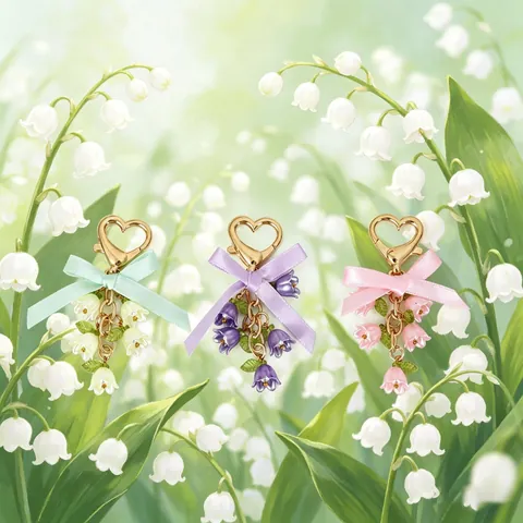 Lily Of The Valley Flower Keychain Sweet Bowknot Heart Clasp Zinc Alloy Resin Floral Bag Charm Pendant Gift For Women Girls