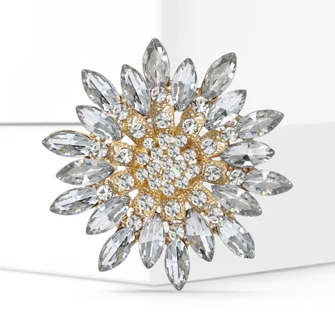 Luxury Alloy Sunflower Brooch Pin For Women With Rhinestones Vintage Crystal Floral Lapel Pin For Wedding Party Jewelry