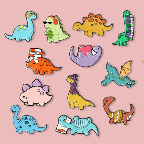 Pin de Esmalte de Dinosaurio Lindo de Dibujos Animados Broche de Animal de Aleación Para Ropa Bolsas Insignias de Solapa Para Niños Estudiantes Joyería Regalo