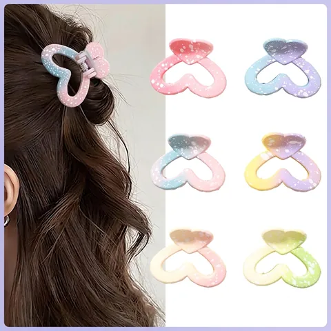 Mini Molletta Per Capelli a Cuore Gradiente Macaron Plastica Clip a Squalo Opaca Spruzzi di Colore Accessori Capelli Donna