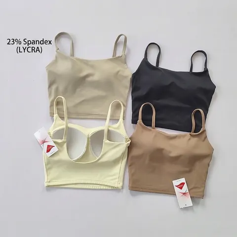 Damen Sport Tanktop Nahtlos Camisole Integrierte Brustpolster U-Rücken Atmungsaktiv Hochelastisch Yoga Fitness Nylon Elasthan