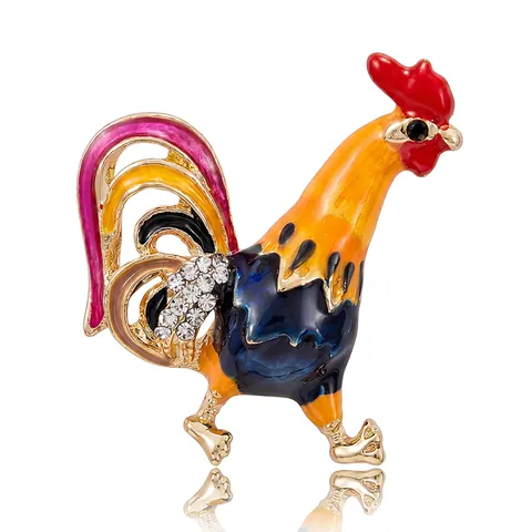 Broche de Coq en Émail en Alliage de Mode Épinglette d'Animal Colorée Avec Strass pour Femmes Hommes Manteau Pull