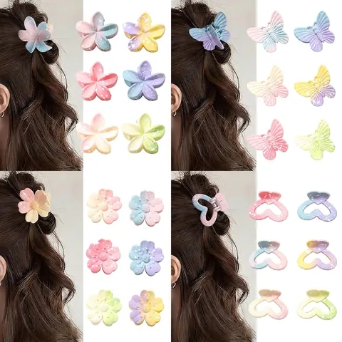 Gradient Macaron Color Hair Claw Clips Matte Splatter Paint Flower Butterfly Bow Heart Star Shapes Hair Accessories For Women