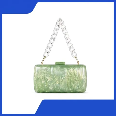 Acryl Avondclutch Met Marmerpatroon Vintage Harde Doos Handtas Met Metalen Ketting Voor Dames Feest Elegant