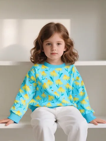 Kids Girls Autumn Cotton Knit Long Sleeve Sweatshirt Fashion Daisy Floral Bee Print Pullover Top Casual Crewneck Base Shirt