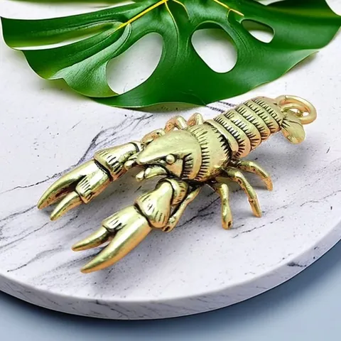 Figura Langosta De Latón Vintage Estatua Bogavante Metal Realista Decoración Escritorio Antigua Adorno Mascota Té