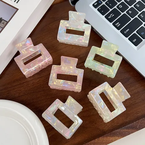 Iridescent Mermaid Shark Clip Sweet Hollow Square PVC Hair Claw Fashion Women Accessories