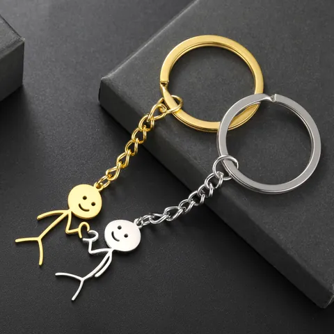 Grappige Stokfiguur Sleutelhanger Roestvrij Staal Lachend Gezicht Middelvinger Gebaar Creatief Humoristisch Decoratie Cadeau
