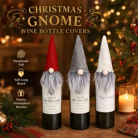 Housse de Bouteille de Vin Gnomes de Noël Décoration Festive en Polyester Poupée Sans Visage Ornement pour Fête de Noël Table
