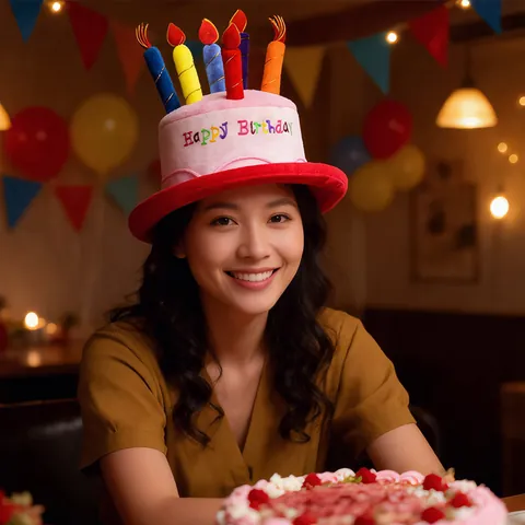 Sombrero Divertido de Pastel de Cumpleaños de Peluche Con Velas de Colores Bordado Happy Birthday Accesorio de Disfraz para Niños Adultos Regalo de Navidad