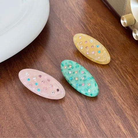 Fermaglio Per Capelli Ovale In Acetato Con Strass Colorati Stile Coreano Clip Laterale A Becco D'Anatra Gioielli Per Capelli Donna