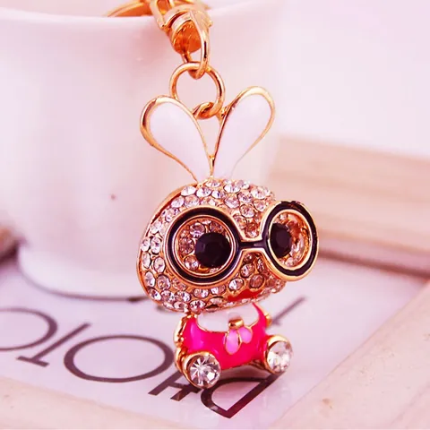 Simpatico Portachiavi a Forma di Coniglietto con Strass e Occhiali Ciondolo per Borsa a Forma di Coniglio in Lega di Zinco per Regalo Donna Gioielli con Pendente Animale Scintillante