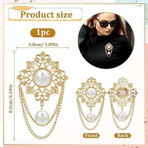 Vintage Baroque Artificial Pearl Tassel Brooch For Women Gold Alloy Hollow Chain Corsage Pin Fashion Jewelry Decoration Gift