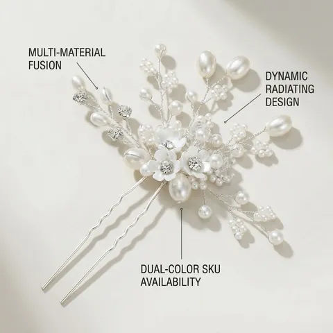 Forcina per Capelli da Sposa Floreale Fatta a Mano Con Perla Artificiale Strass Bastoncino per Capelli Matrimonio Donna Gioielli