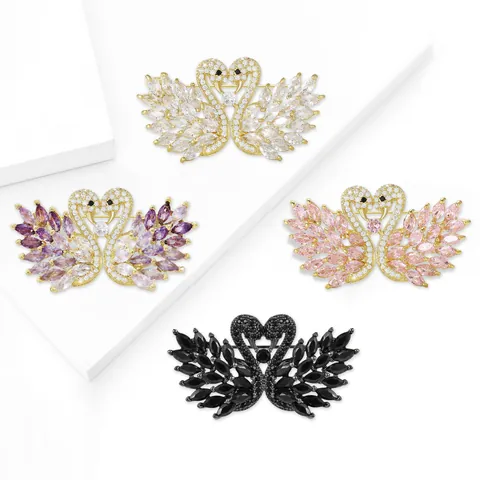 Eleganter Doppel Schwan Herzform Brosche Kupfer Mikro-Inlay Zirkonia Pin Für Damen Luxus Mode Kleidung Schmuck Zubehör