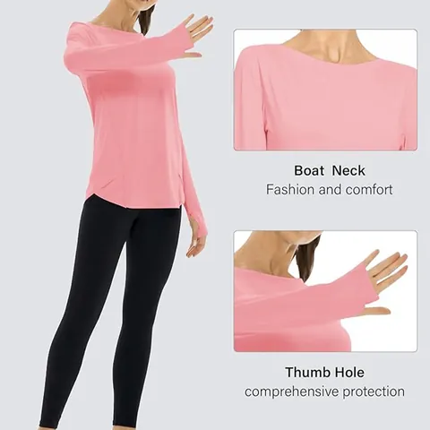 Women Sun Protection Yoga Shirt Long Sleeve UPF50+ Sport T-Shirt Thumbholes Split Hem Breathable Quick Dry Fitness Running Top