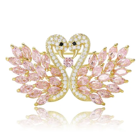 Eleganter Doppel Schwan Herzform Brosche Kupfer Mikro-Inlay Zirkonia Pin Für Damen Luxus Mode Kleidung Schmuck Zubehör