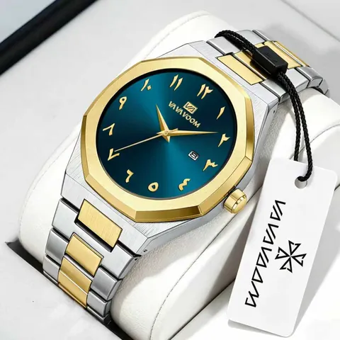 Orologio al Quarzo Lunetta Ottagonale Cinturino in Acciaio Inox Impermeabile Data Numeri Arabi Uomo Business Casual Lusso