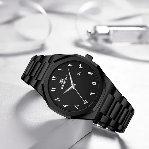 Orologio al Quarzo Lunetta Ottagonale Cinturino in Acciaio Inox Impermeabile Data Numeri Arabi Uomo Business Casual Lusso