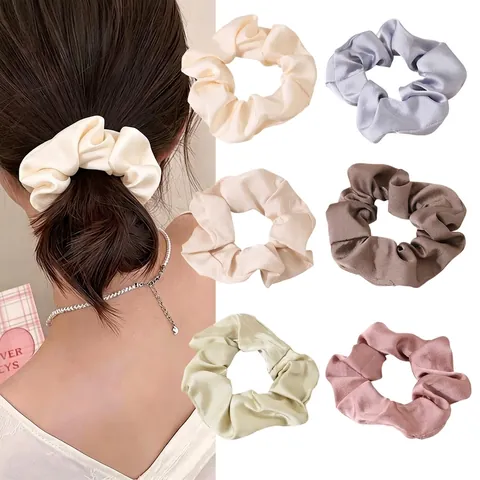 Coleteros de Satén Vintage Color Sólido Gomas Elásticas para el Cabello Plisadas Soporte para Coleta para Mujer Accesorios