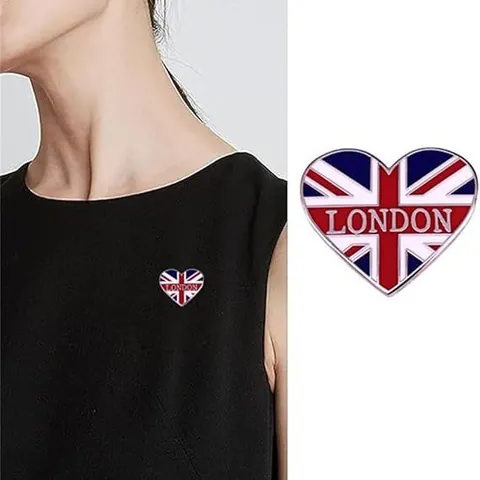 Spilla a Cuore in Lega Vintage London Union Jack Smalto per Uomo Donna Moda Bandiera Britannica Distintivo Risvolto Gioielli Regalo