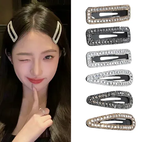 Pinzas para el Cabello con Brillantes Diamantes de Imitación Metal Geométrico Rectángulo Gota de Agua Clips BB para Mujer Moda