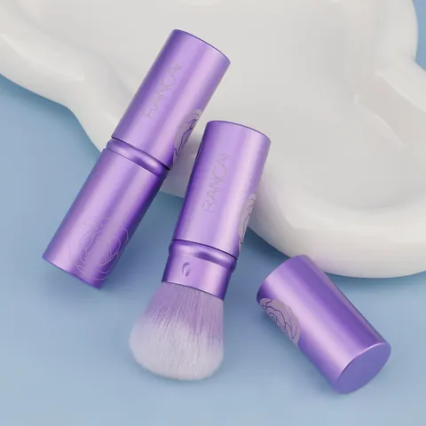 Pennello Trucco Retrattile Portatile Setole Sintetiche Morbide Manico In Alluminio Con Cappuccio Per Cipria Fard Fondotinta Da Viaggio