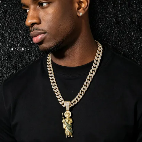 St. Jude Thaddäus Religiöse Anhänger Halskette Für Herren Hip Hop Zinklegierung Strass Panzerkette Gold Silber Schmuck