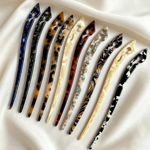 Palillo para el Pelo de Acetato Estilo Chino Retro Patrón de Mármol Carey Horquilla Elegante Accesorio Mujer