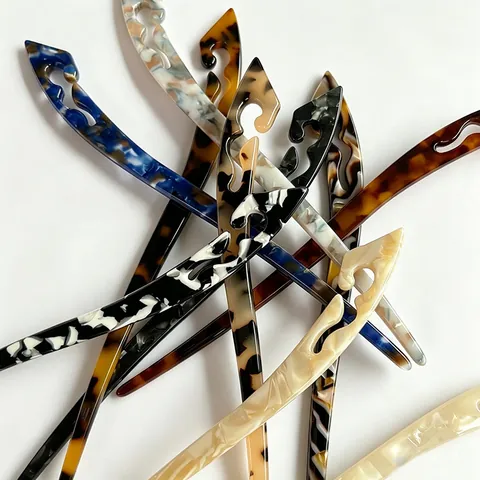 Palillo para el Pelo de Acetato Estilo Chino Retro Patrón de Mármol Carey Horquilla Elegante Accesorio Mujer