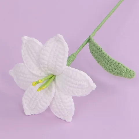 Handmade Crochet Lily Flower Knitted Artificial Lily Bouquet Eternal Flower Single Stem For Home Table Room Decoration Gift