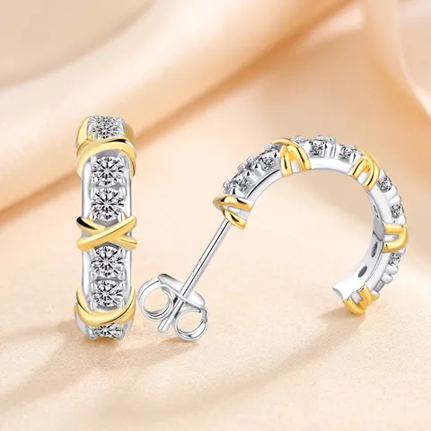 Orecchini a Bottone in Argento Sterling 925 Moissanite Colore D 1 Carato Totale Bicolore Design a Croce X Gioielli di Lusso Donna Con Certificato GRA