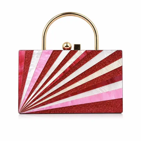 Acryl Abend Clutch Tasche Strahlend Streifen Glitzer Metallgriff Kettengurt Handtasche Für Hochzeit Party