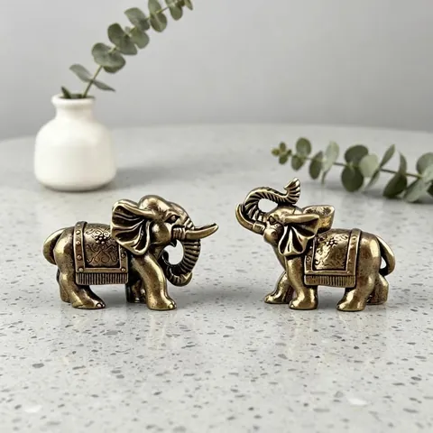 Vintage Messing Glücklicher Elefant Figur Reichtum Maskottchen Schreibtisch Dekor Miniatur Antike Metall Tier Ornament